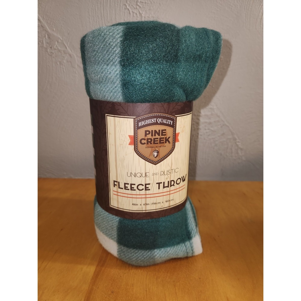 Pine Creek Fleece Throw Blanket 46 x 63  Copper‎ Green Plaid Christmas New